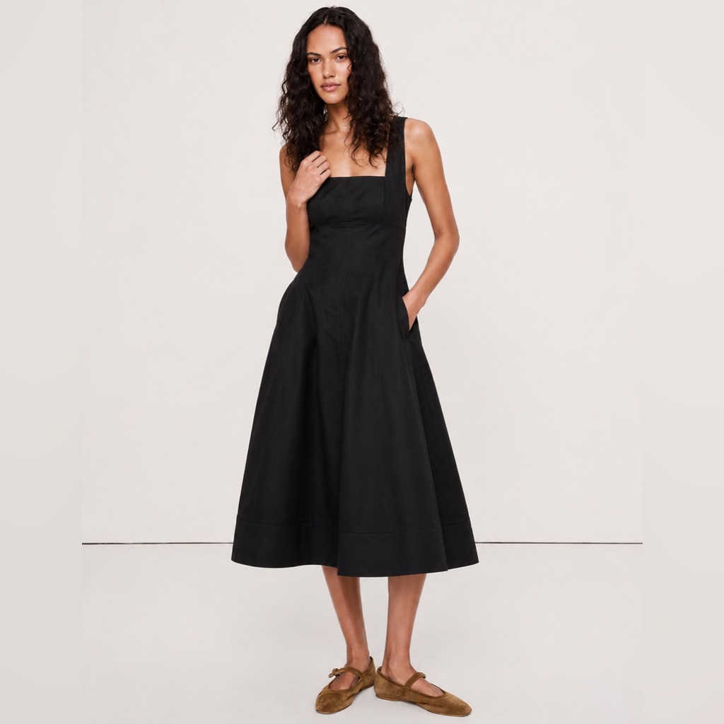 Nwt! Banana Republic Black Square-Neck Midi Dress - Multiple